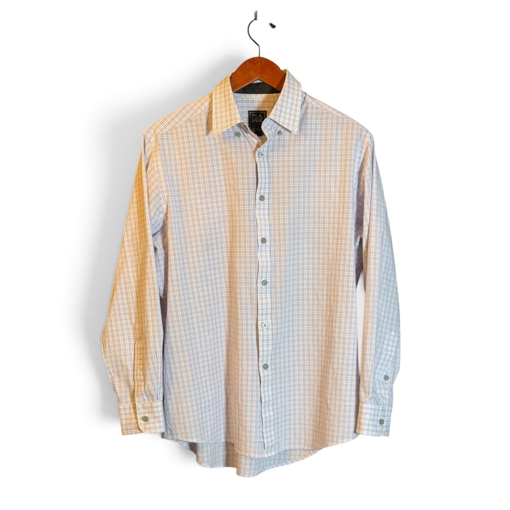 Jos A Bank Traveler Travel Tech Shirt Mens M Purple Tattersall Tailored Fit